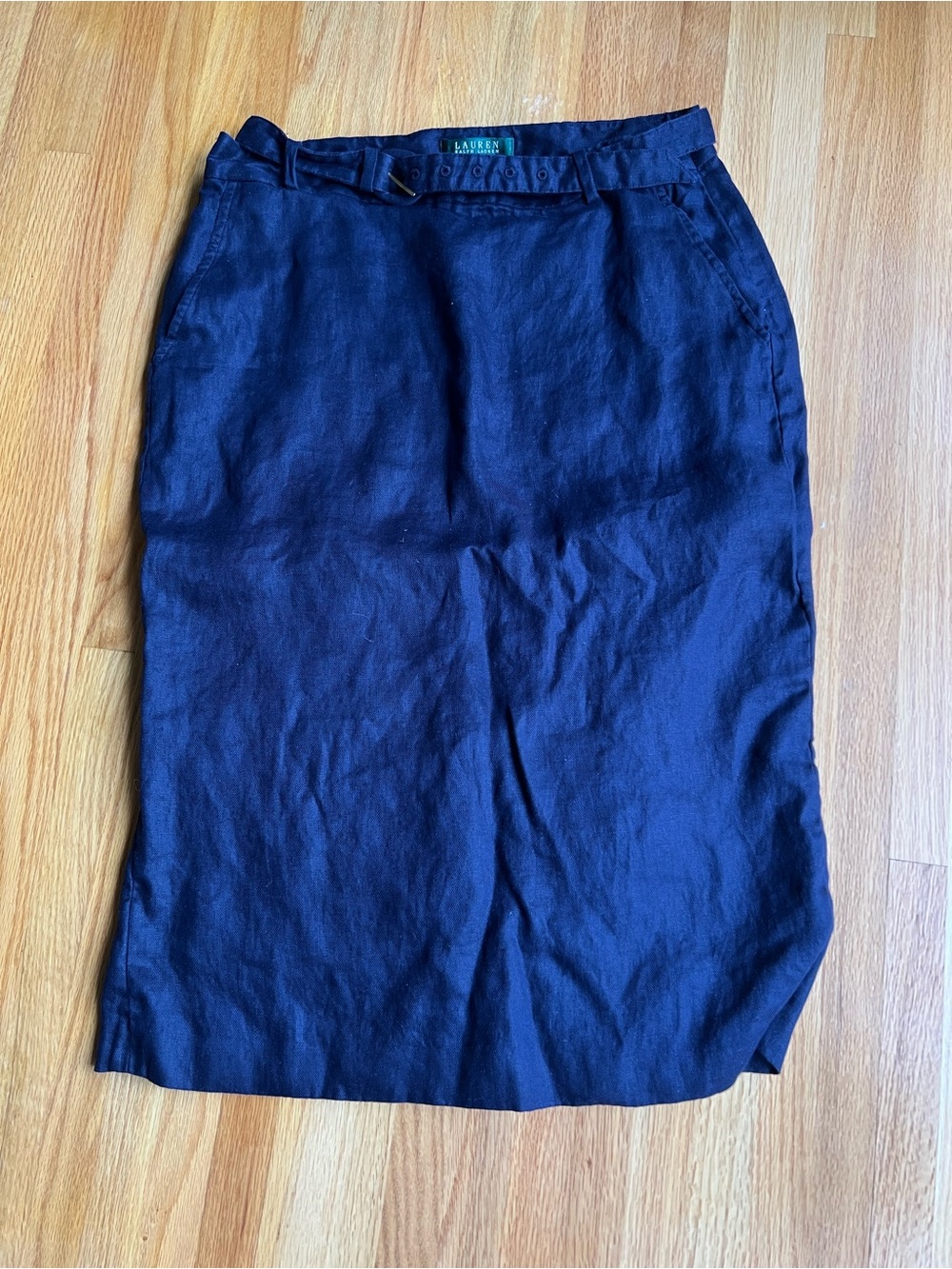 Ralph Lauren Navy Linen-Blend Skirt with Belt Detail